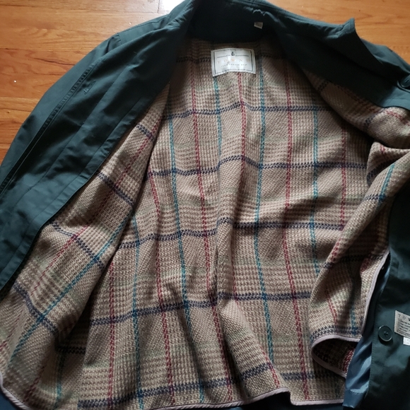 Towne From London Fog Women’s Trench Coat 10 Petite Green Zip-out Lining Vintage - Picture 3 of 11